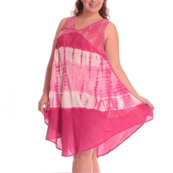 PLUS Size Pink Tie Dye Embellished Shift Dress - Picture 1 of 3